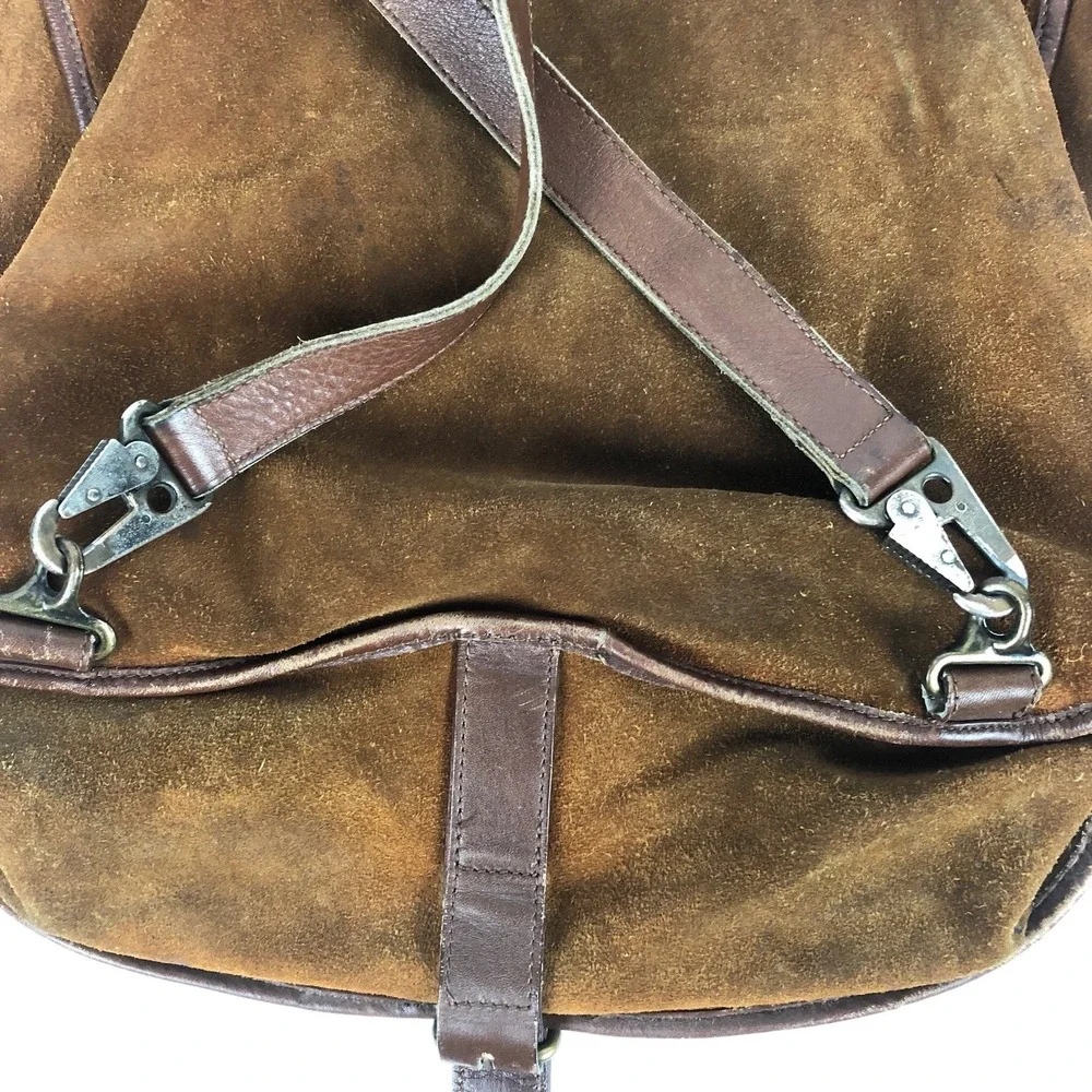 Vintage EXP Depuis 1981‎ Brown Suede Leather Backpack Convertible Messenger Bag